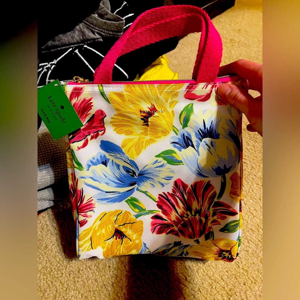 Kate Spade Pink Floral Tote Vibrant Design Lunch Bag